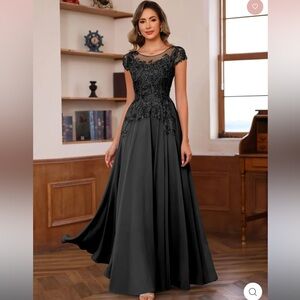 Mondressy Black Lace Maxi Dress, NWT
